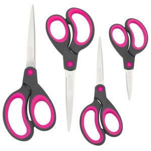 Rapesco Schere Soft Grip Schwarz/Pink, 4 Stück, Edelstahl, Universal