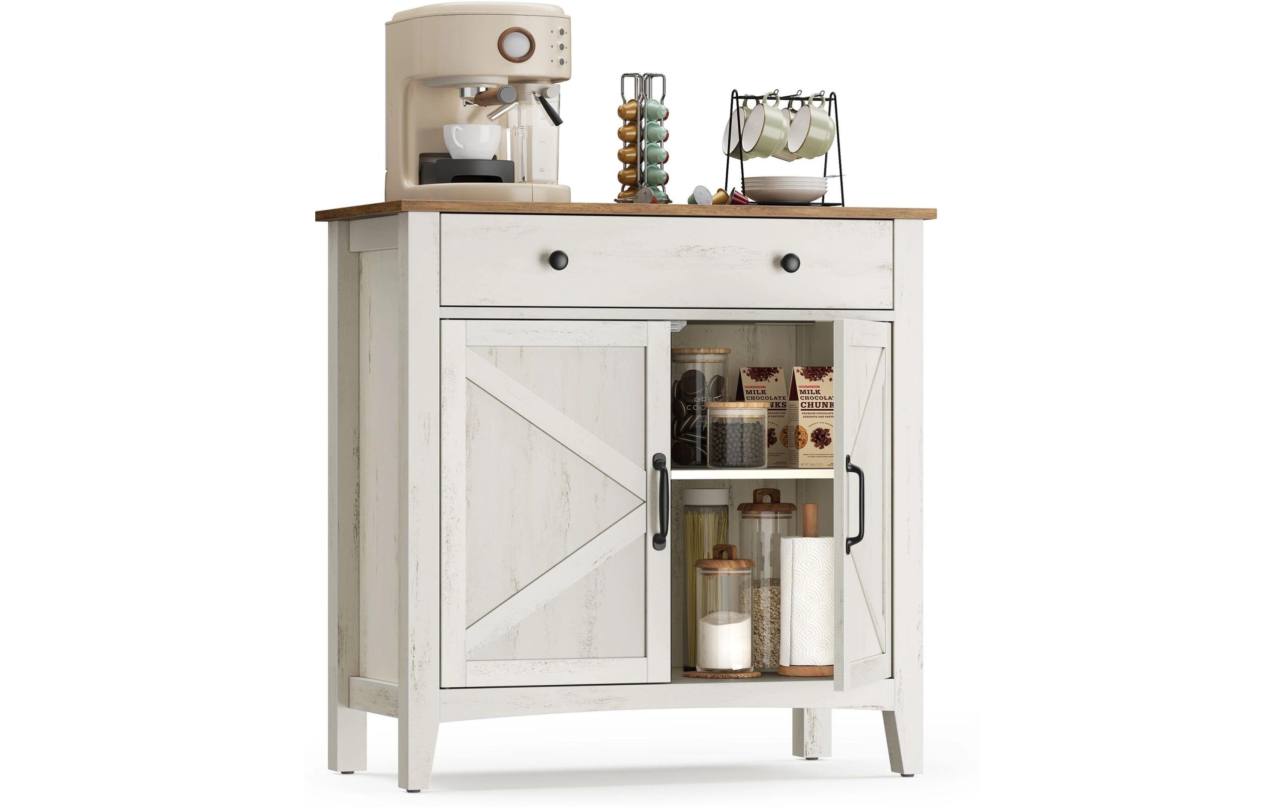VASAGLE Kommode 80 x 80 cm, Weiss/Beige 3 VASAGLE Kommode 80 x 80 cm, Weiss/Beige