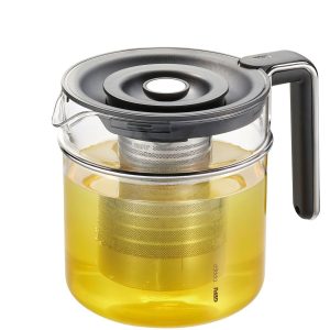 GEFU Teekanne T-Prep 1.5 l, Transparent/Schwarz/Silber