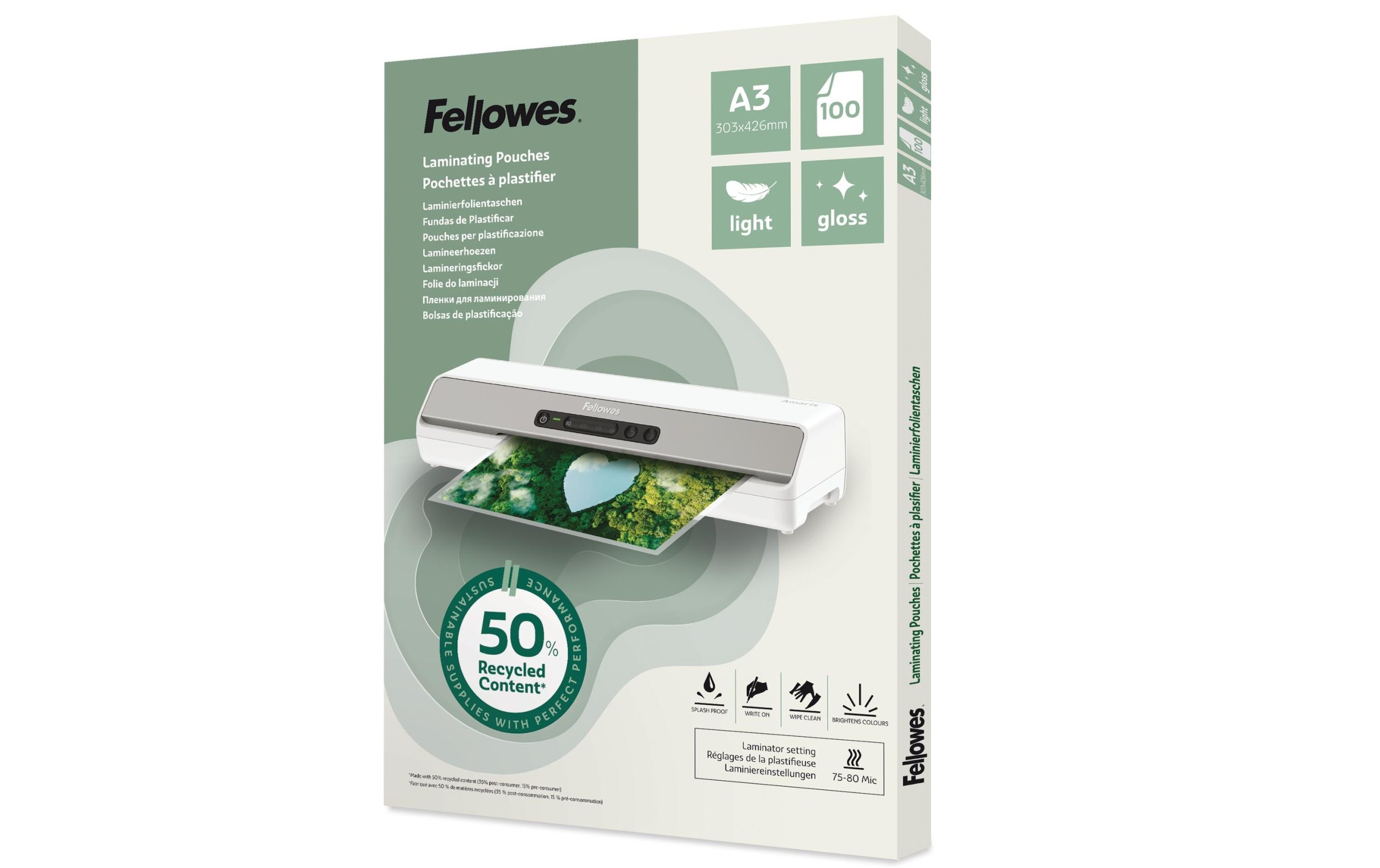 Fellowes Laminierfolie A3, 80 µm, 100 Stück, Glänzend 1 409776799 xxl3 scaled