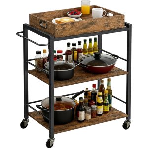 relaxdays Servierwagen im Industrial-Style 70 x 88 cm, Schwarz/Braun