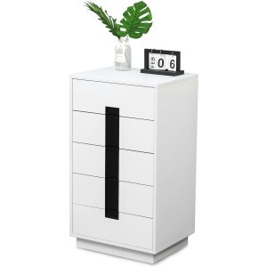 relaxdays Kommode mit 5 Schubladen 88 x 50 x 40 cm Weiss/Schwarz