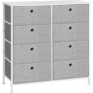 Songmics Kommode mit acht Schubladen 30 x 81.5 cm, Weiss/Grau