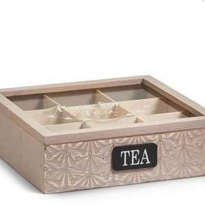 Zeller Present Teebeutel-Box Holz/MDF/Glas mit Aufschrift Braun