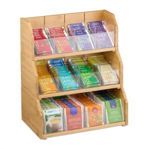 relaxdays Teebeutel-Box Transparent/Hellbraun