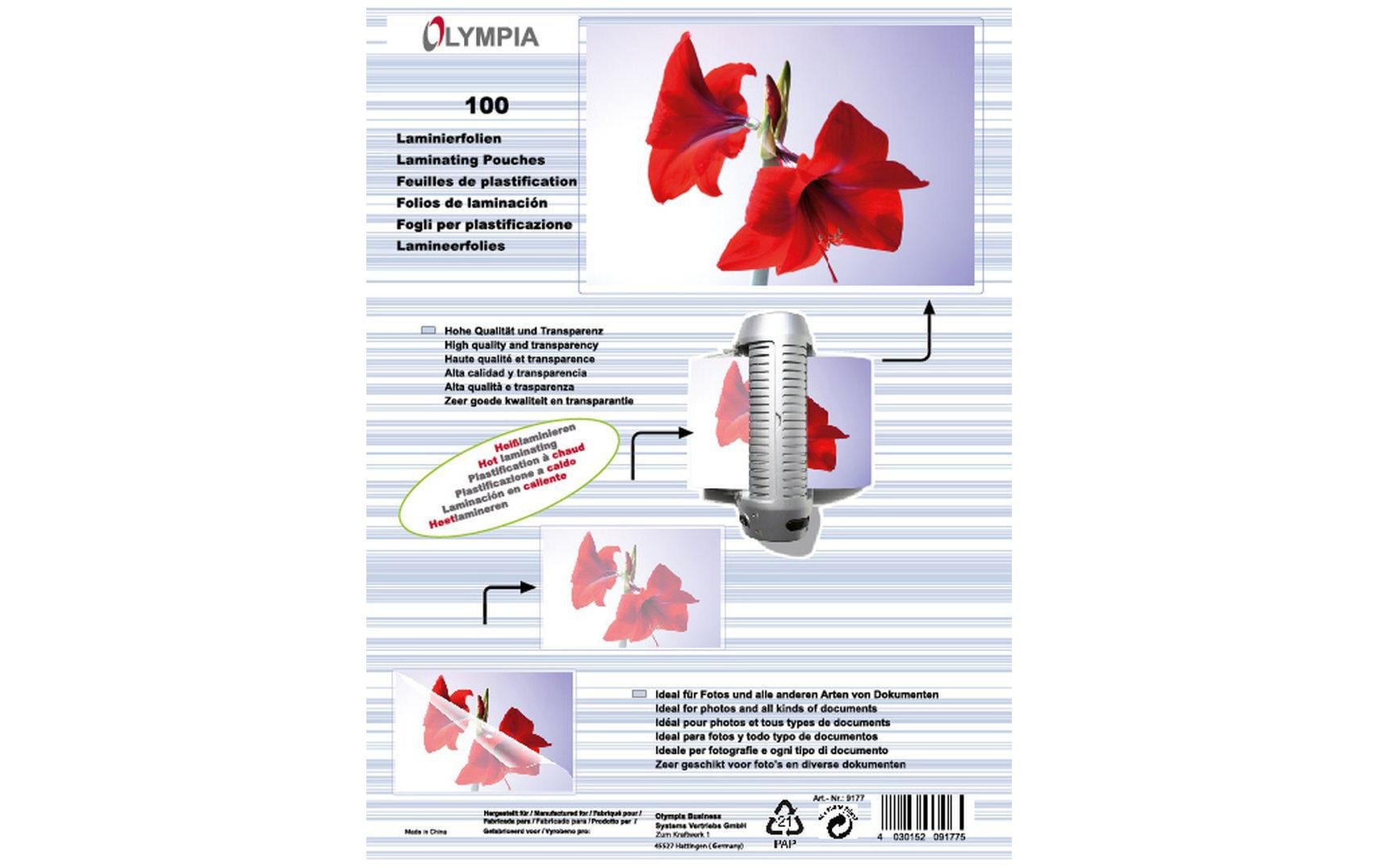 Olympia Laminierfolie A5, 125 µm, 100 Stück, Glänzend 3 Olympia Laminierfolie A5, 125 µm, 100 Stück, Glänzend