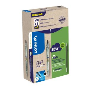 Pilot Kugelschreiber B2P Ball Plus+ Bonuspack 10+10 Refills, 1.0 mm, Schwarz