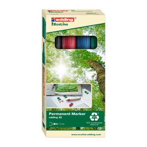 edding Permanent-Marker 22 EcoLine 4 Stück, Mehrfarbig