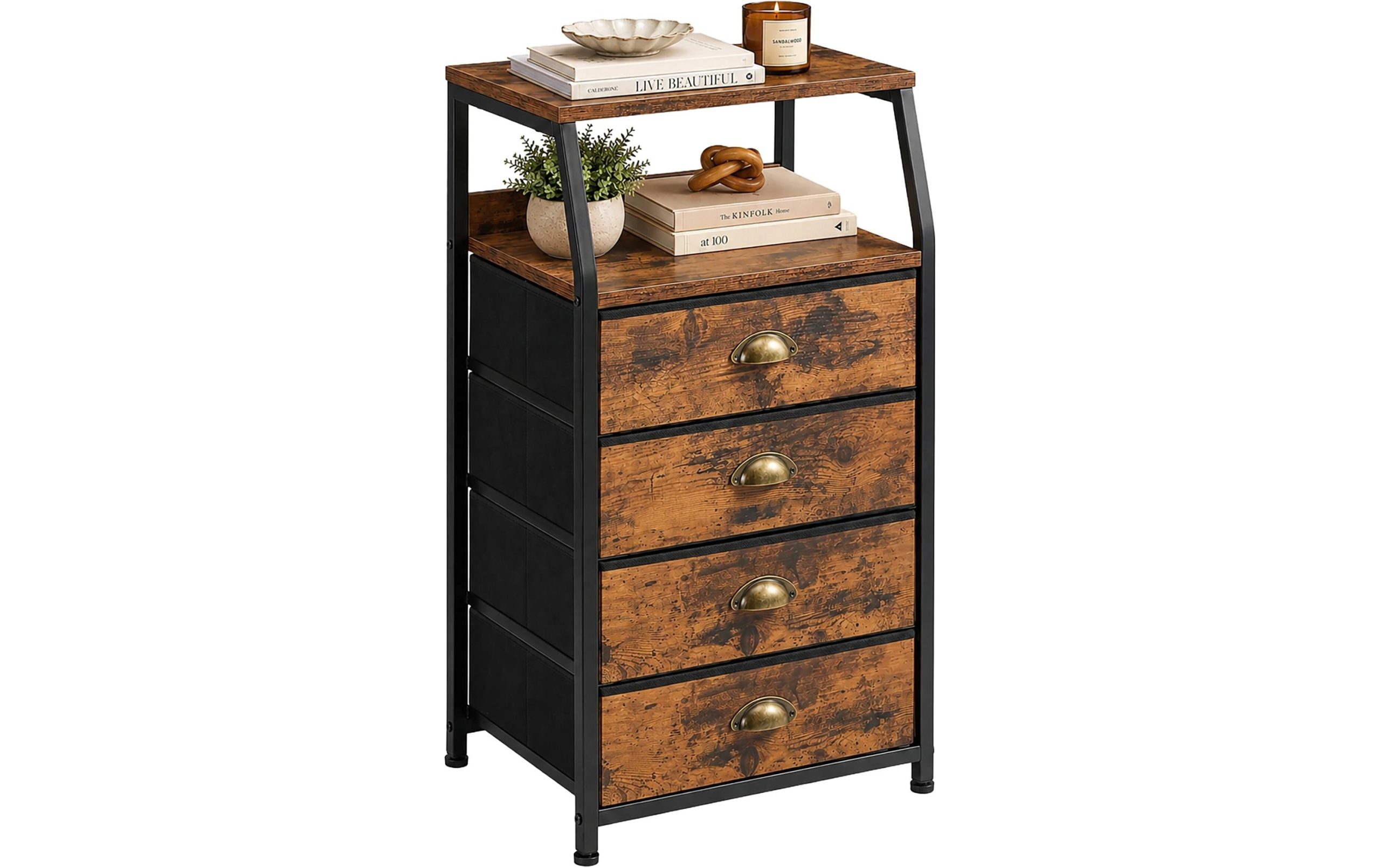 relaxdays Schubladenschrank 40 x 84.5 cm, Braun/Gold/Schwarz