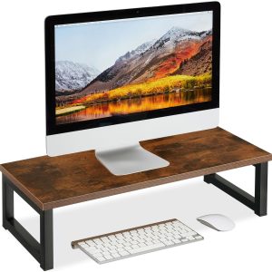 relaxdays Monitorständer Dunkelbraun, Schwarz