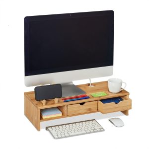 relaxdays Monitorständer 13 x 54 x 23 cm, Bambus