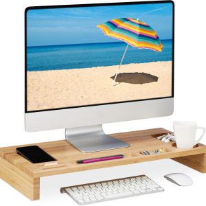 relaxdays Monitorständer 8.5 x 60 x 30 cm, Bambus