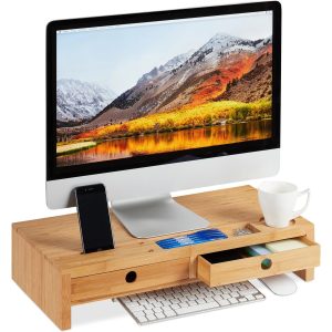 relaxdays Monitorständer 12 x 56 x 27 cm, Hellbraun