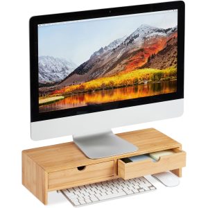 relaxdays Monitorständer, Bambus, Hellbraun