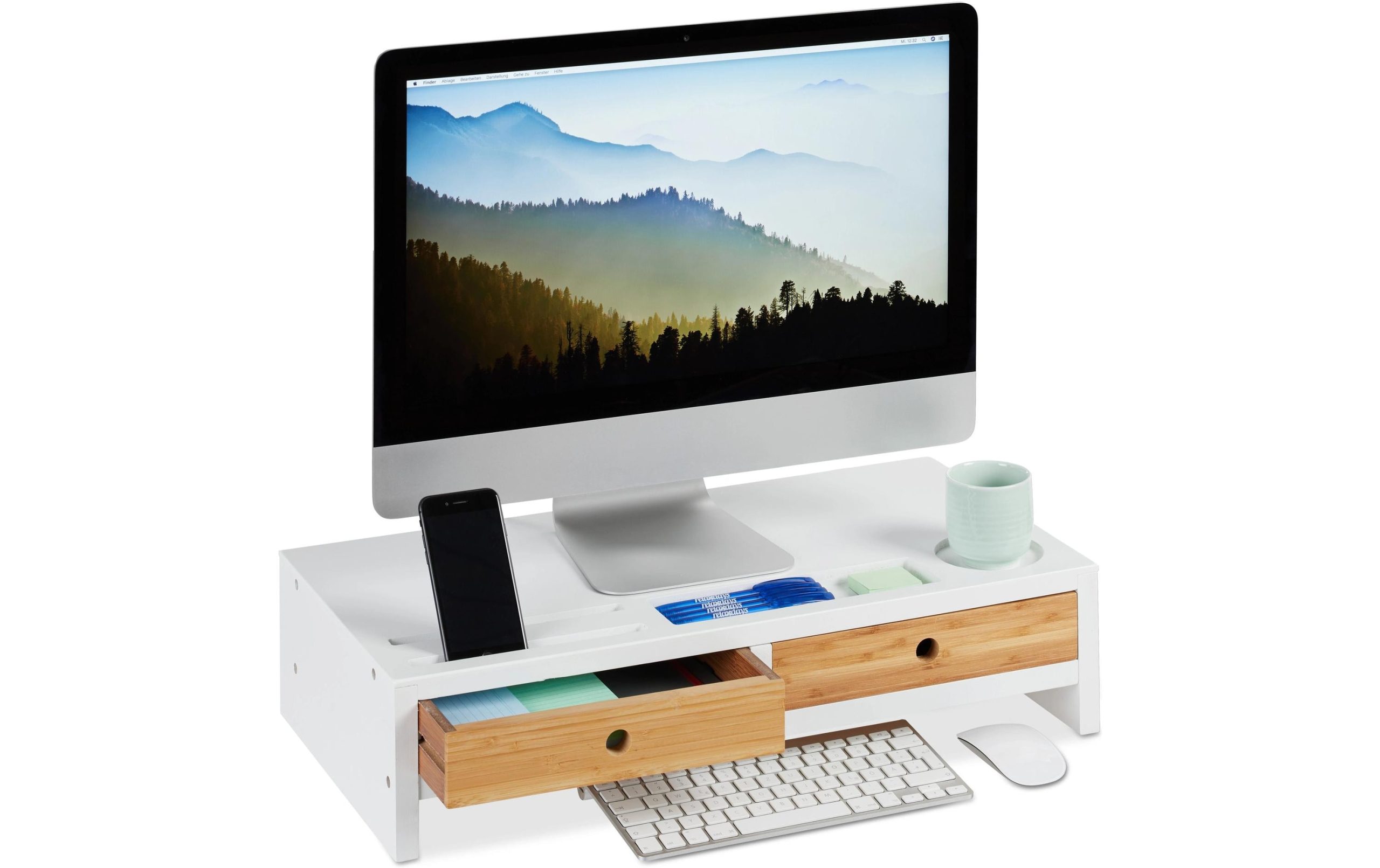 relaxdays Monitorständer, Bambus, Weiss / Hellbraun 3 relaxdays Monitorständer, Bambus, Weiss / Hellbraun