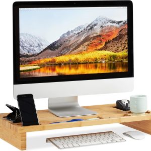 relaxdays Monitorständer, Bambus, Hellbraun