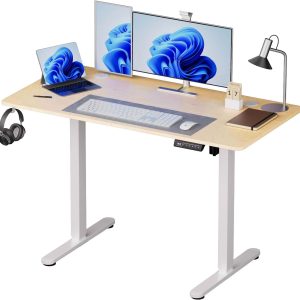 relaxdays Schreibtisch 140 x 60 cm, Weiss / Hellbraun