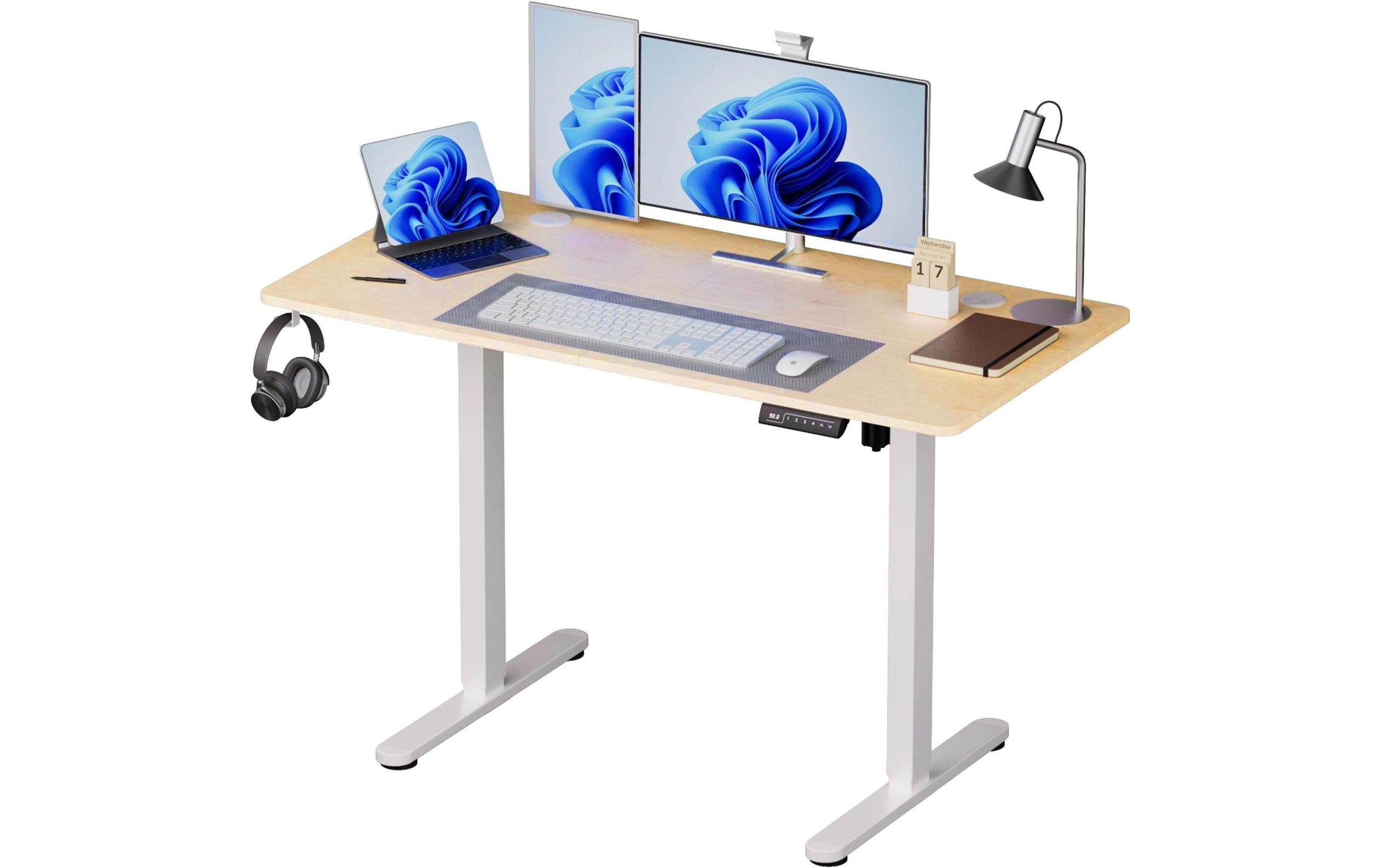 relaxdays Schreibtisch 140 x 60 cm, Weiss / Hellbraun 1 432894243 xxl3 scaled