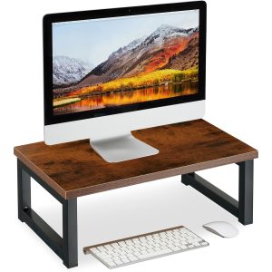 relaxdays Monitorständer Industrial-Design Dunkelbraun-Schwarz Dunkelbraun, Schwarz