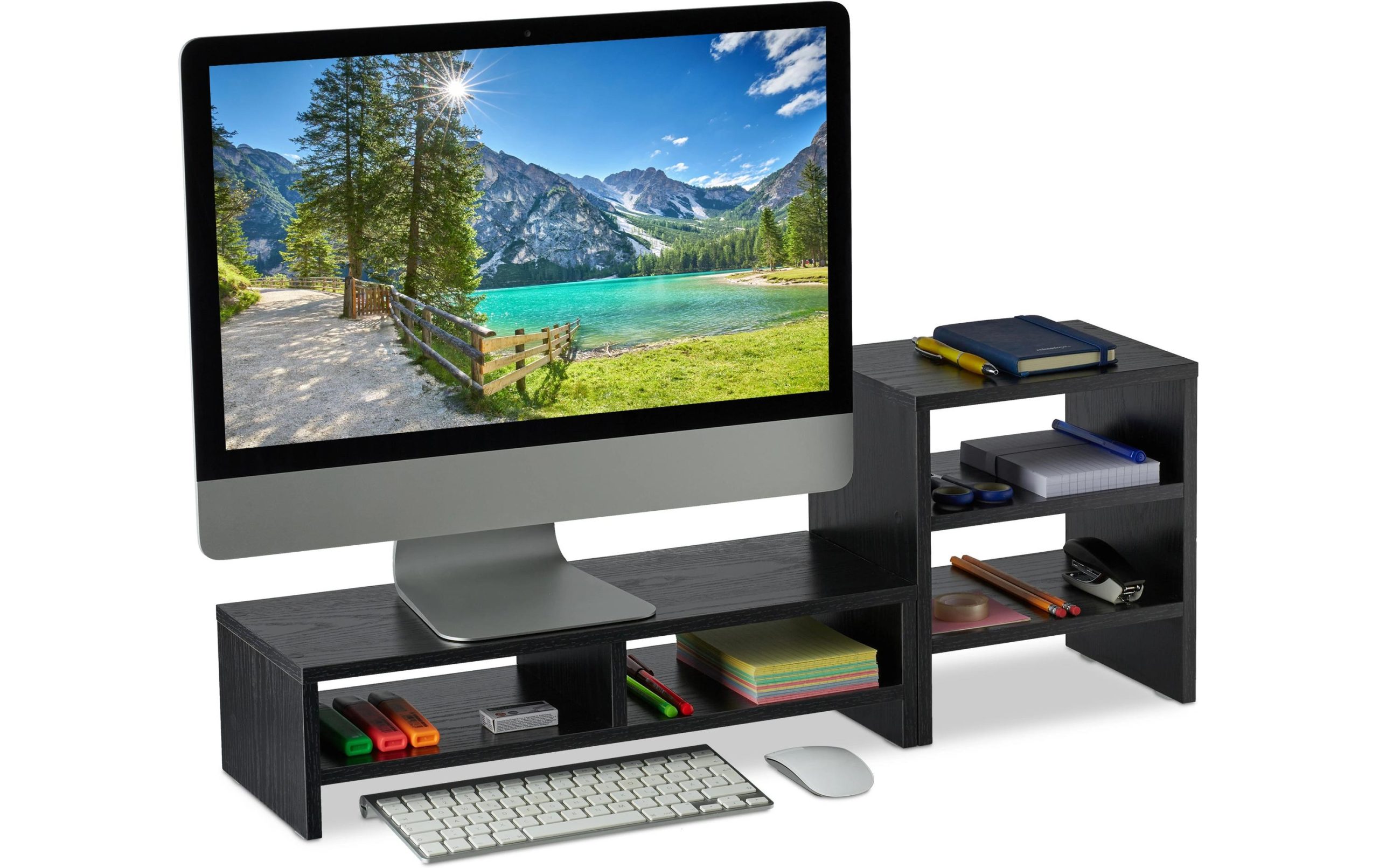 relaxdays Monitorständer mit Ablagen 28 x 75.5 x 20 cm, Schwarz 1 432894336 xxl3 scaled