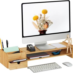 relaxdays Monitorständer 13 x 70 x 19 cm, Bambus