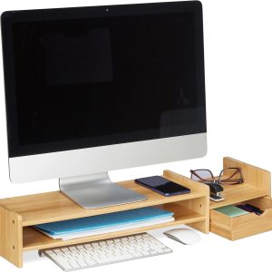 relaxdays Monitorständer 12 x 70 x 19 cm, Bambus
