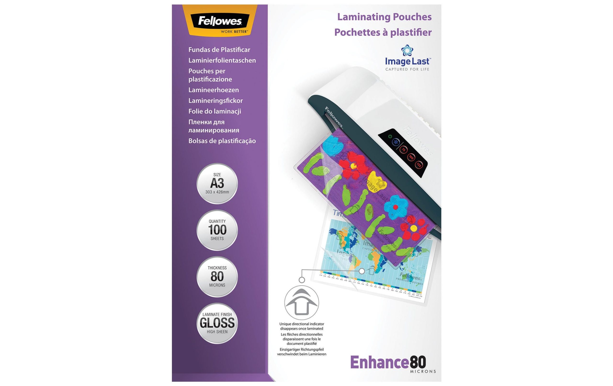 Fellowes Laminierfolie A3, 80 µm, 100 Stück, Glänzend 3 Fellowes Laminierfolie A3, 80 µm, 100 Stück, Glänzend